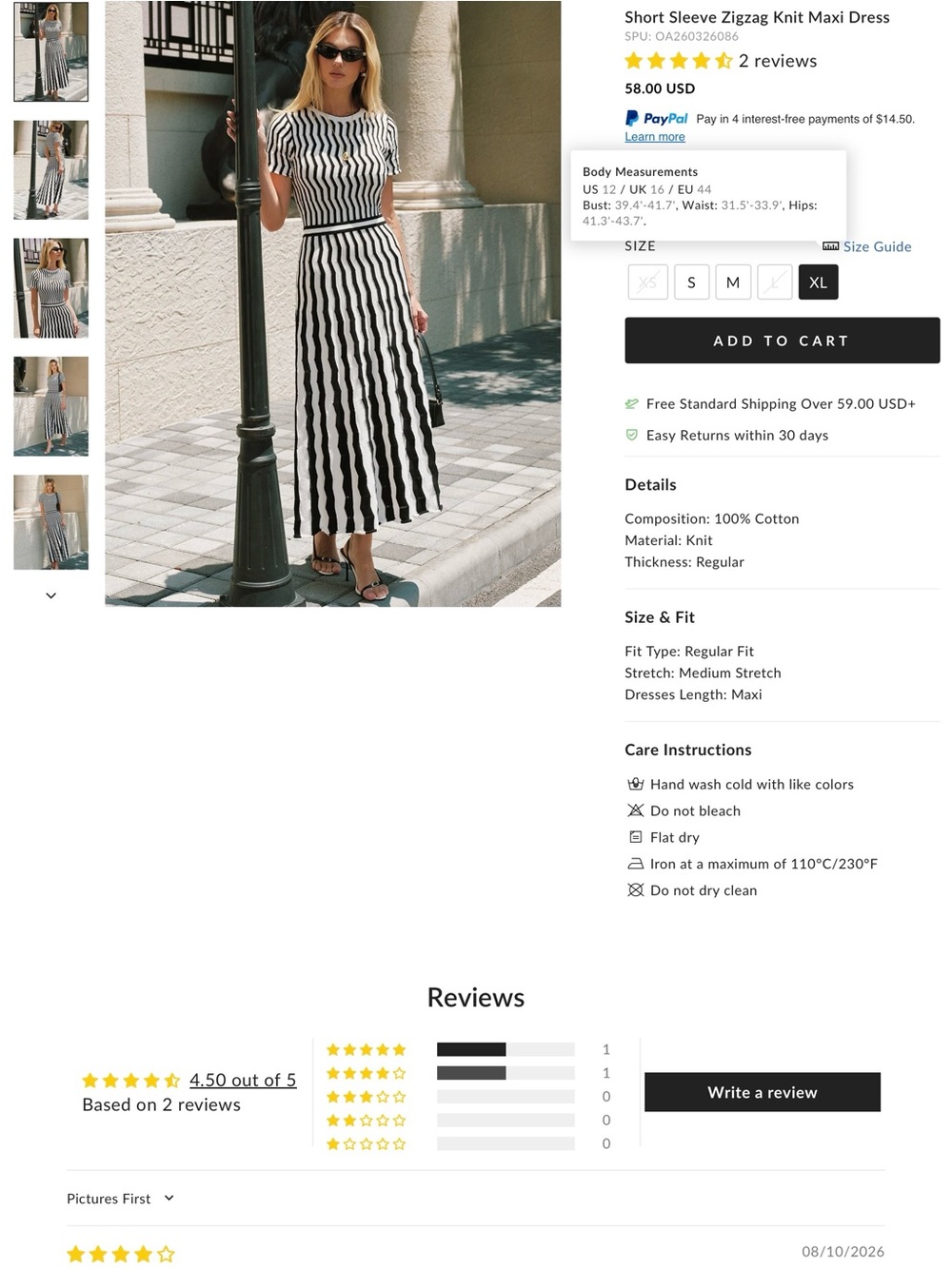 Commense Short Sleeve Zigzag Knit Maxi Black and White Striped Dress - XL - Picture 2 of 8